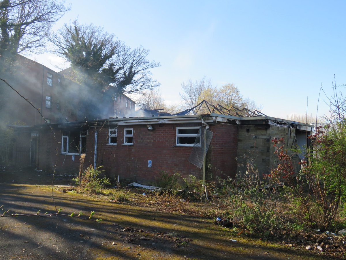 R2Images's tweet photo. Pictures this morning of a building fire in the Newtown area of Stockton on Wrensfield Road last night. Building is still smouldering. https://t.co/BthQmceCMB