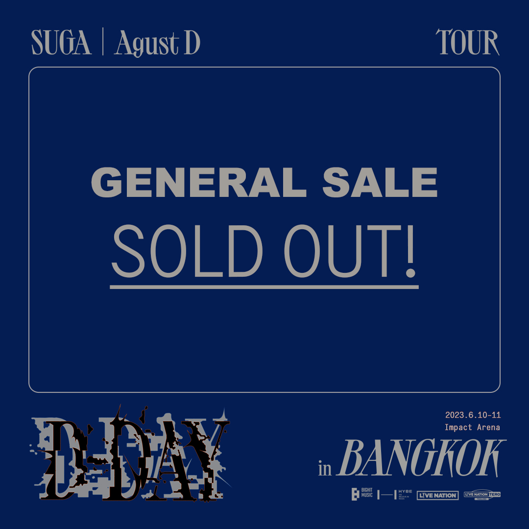 livenationth's tweet photo. 👏 บัตรหมดแล้ว! ขอบคุณ Army สำหรับการต้อนรับ ใครมีบัตรแล้ว มาพบกันที่คอนเสิร์ต “SUGA | Agust D TOUR 'D-DAY' IN BANGKOK” ในวันที่ 10 - 11 มิ.ย. 2566 📍 อิมแพ็ค อารีน่า เมืองทองธานี นะครับ
#SUGA #AgustD #슈가 #SUGA_AgustD_TOUR #D_DAY_TOUR #D_DAY_TOUR_BANGKOK https://t.co/SO6S8qBYX9