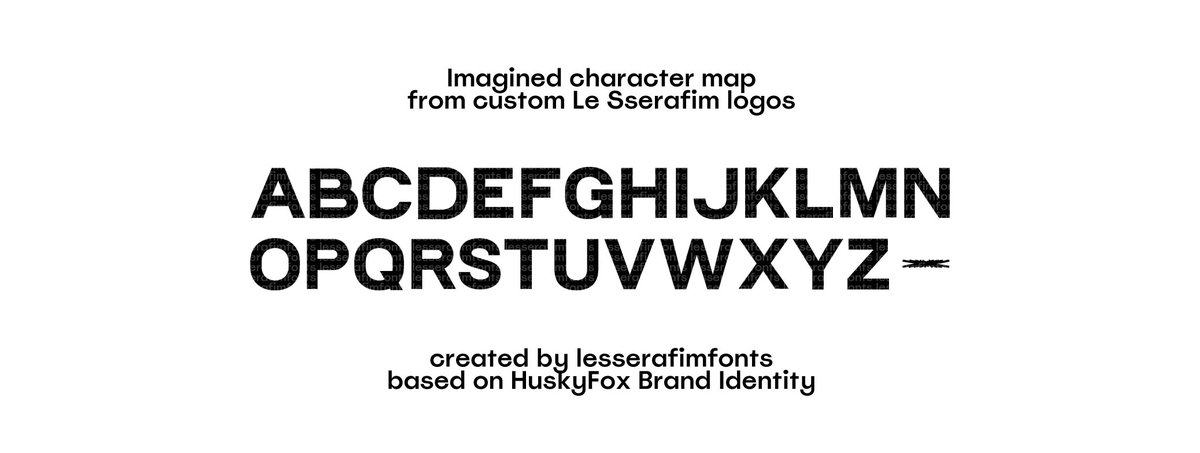 All LE SSERAFIM album title logos will be custom until who knows so I imagined a character map based on the three albums. Idk how to design a font so I borrowed K, W, and X from Ringside. Idk also how to turn this into a font. 

🔗huskyfox.com/projects/lesse…
🔗typography.com/fonts/ringside…