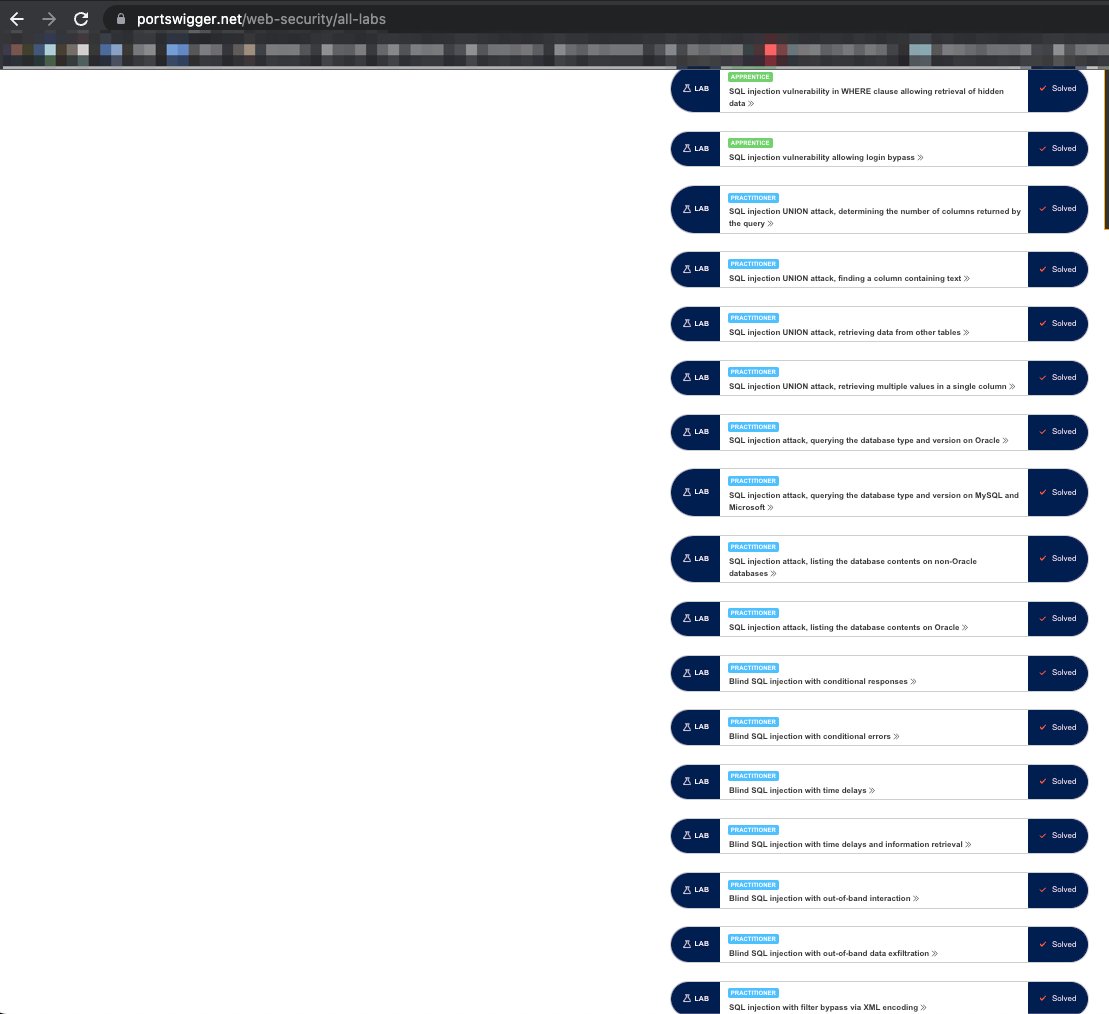 Fatih (@gurel__) on Twitter photo I completed all SQL injection labs by Web Security Academy. Thank you for this excellent content. <a href="/WebSecAcademy/">Web Security Academy</a>
#burpchallenge I completed all SQL injection labs by Web Security Academy. Thank you for this excellent content. <a href="/WebSecAcademy/">Web Security Academy</a>
#burpchallenge