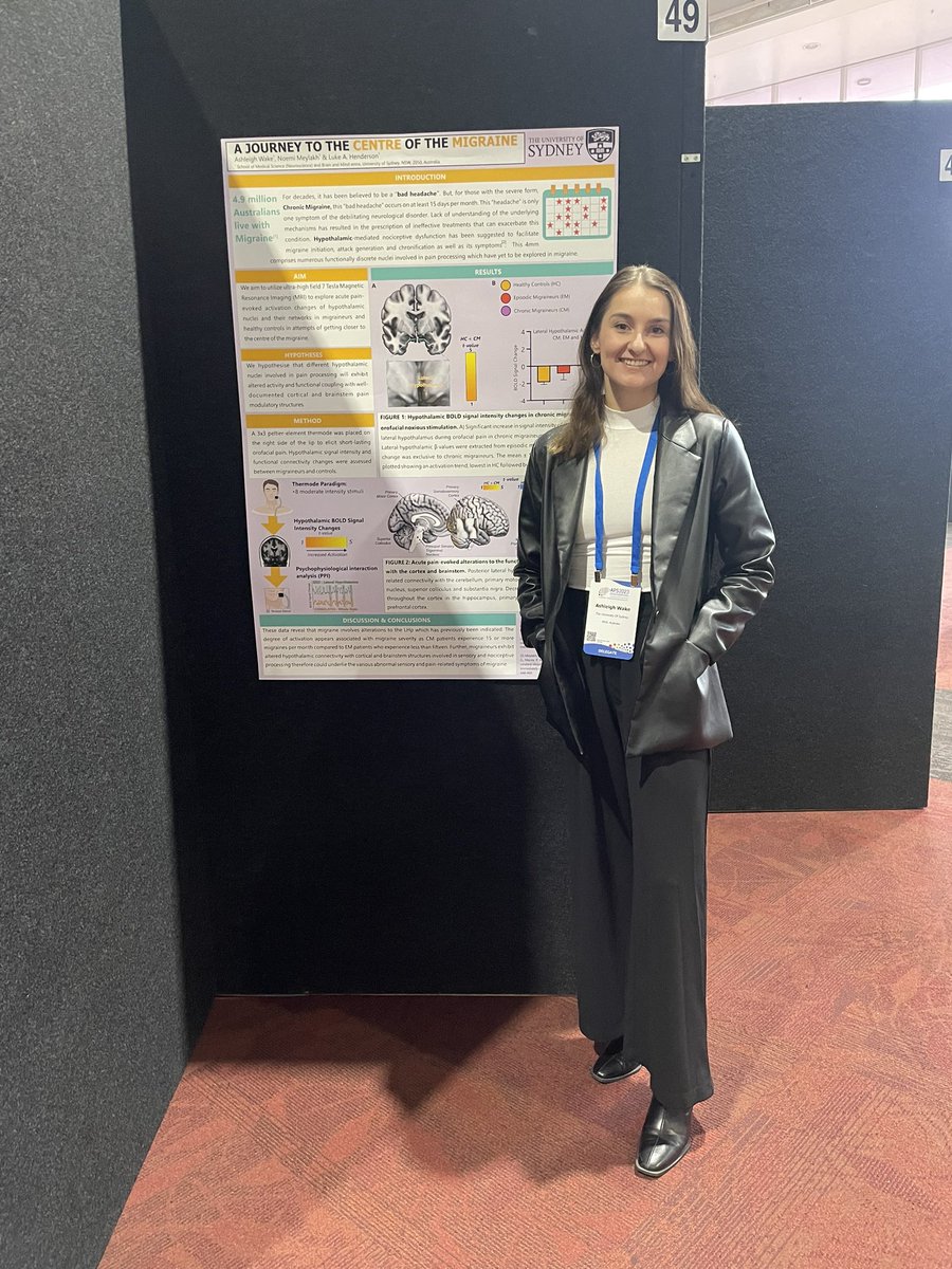 Had a wonderful time time presenting my first poster at @AusPainSoc Conference on the hypothalamic changes in migraine. Got lots to build on, but what a great experience! #AusPainSoc #APS2023