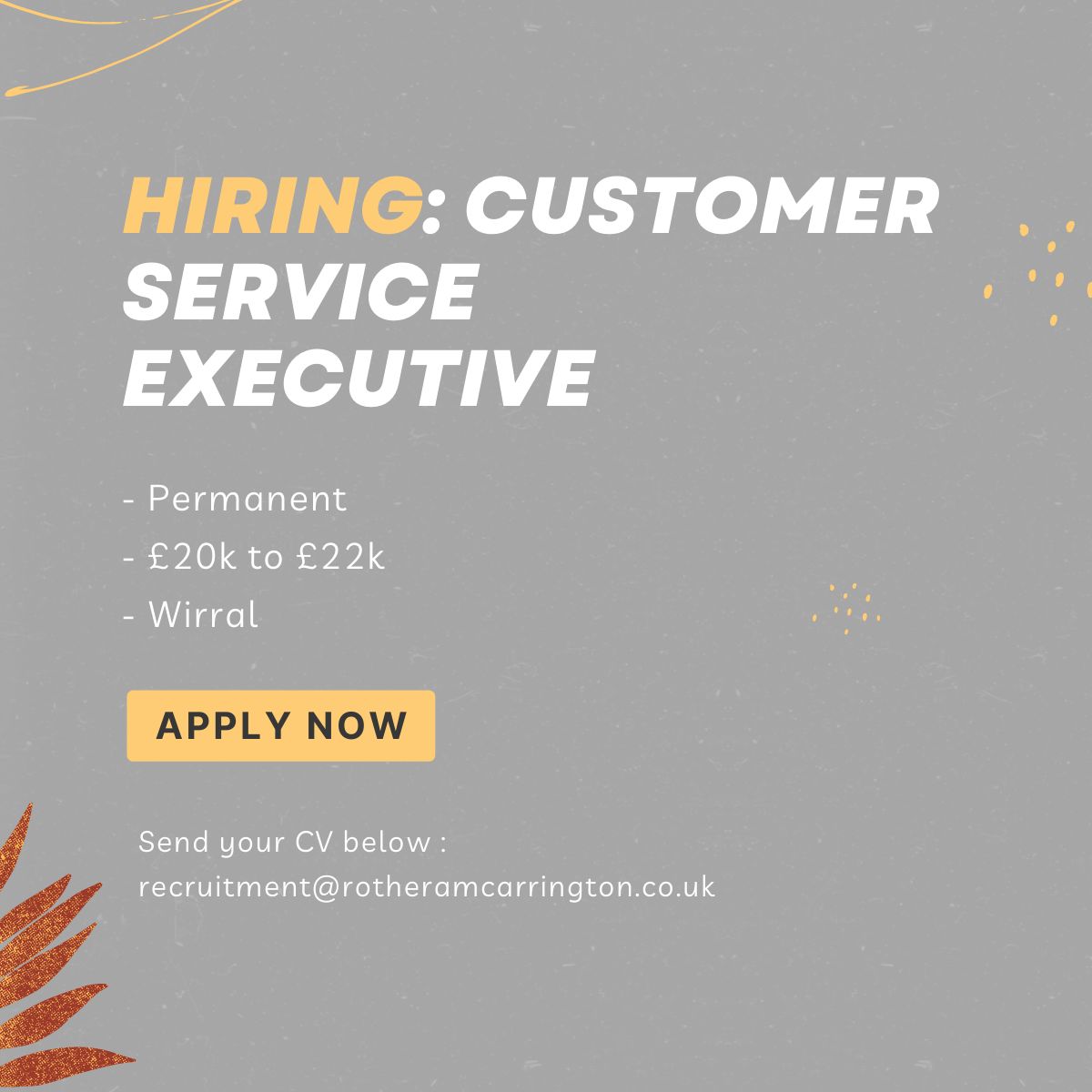 Hiring in #officesupport! 🧑‍💻

New permanent role as a #CustomerServiceExecutive in the #Wirral. 20k - 22k per annum, flexible hours.

Apply here: lnkd.in/ea67CM8G or call us at 01244 980 591.

#officejobs #officesupport #applynow #greatplacetowork #greatopportunity #newjob