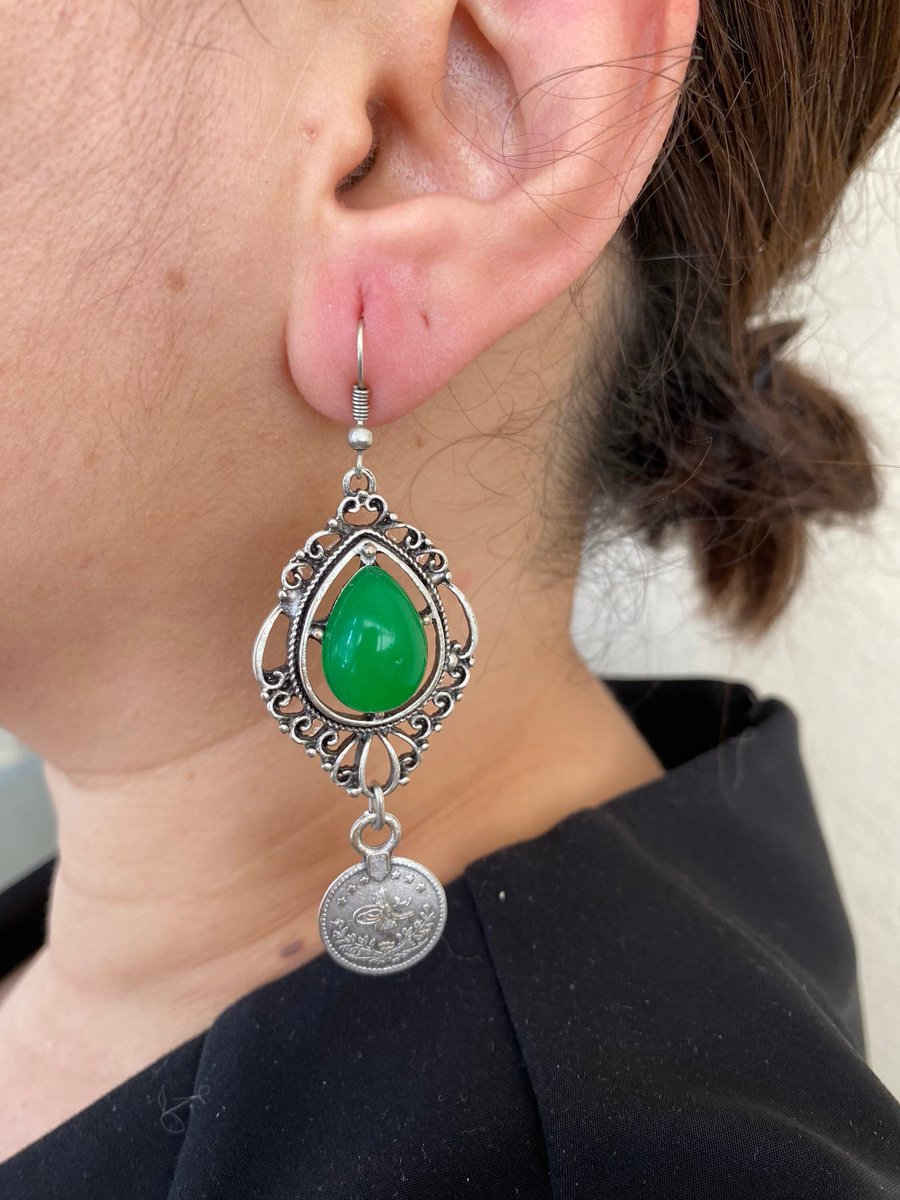 Excited to share the latest addition to my #etsy shop: Drop Earing With Green Stone, Mother's Day Gift Tribal Style Handmade Earing etsy.me/3ZAXeD6 #yes #agate #women #brass #recycledmetal #greenstone #handmadejewelry #tribalearings #gemstonejewelry