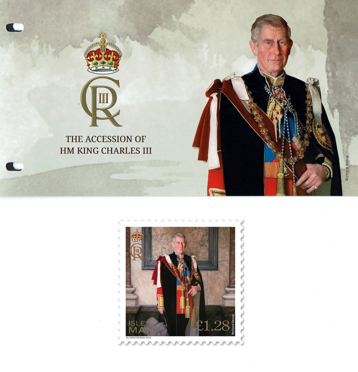 The Isle of Man Post Office issues a set of stamps today to celebrate the Accession of His Majesty King Charles III. I am honoured that my 2009 portrait, painted for the Goldsmiths' Company, has been chosen as part of the set. @IOMPOSTOFFICE