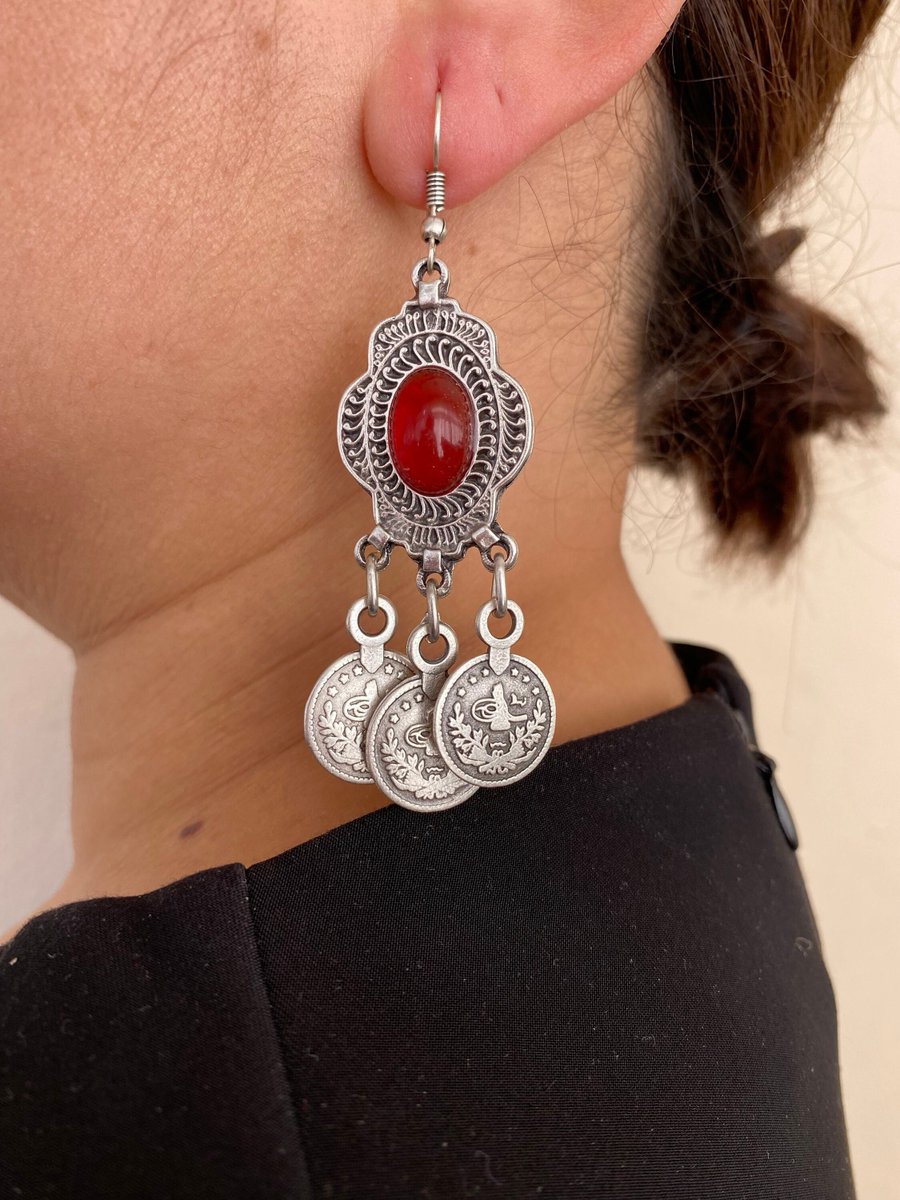 Excited to share the latest addition to my #etsy shop: Ottoman Coin Earings With Red Stone Turkoman Style Earings Handmade Turkmen Tajik Earings etsy.me/3lZldOA #yes #women #brass #earwire #recycledmetal #birthdaygift #danglyearrings #dangleearplugs #giftforher