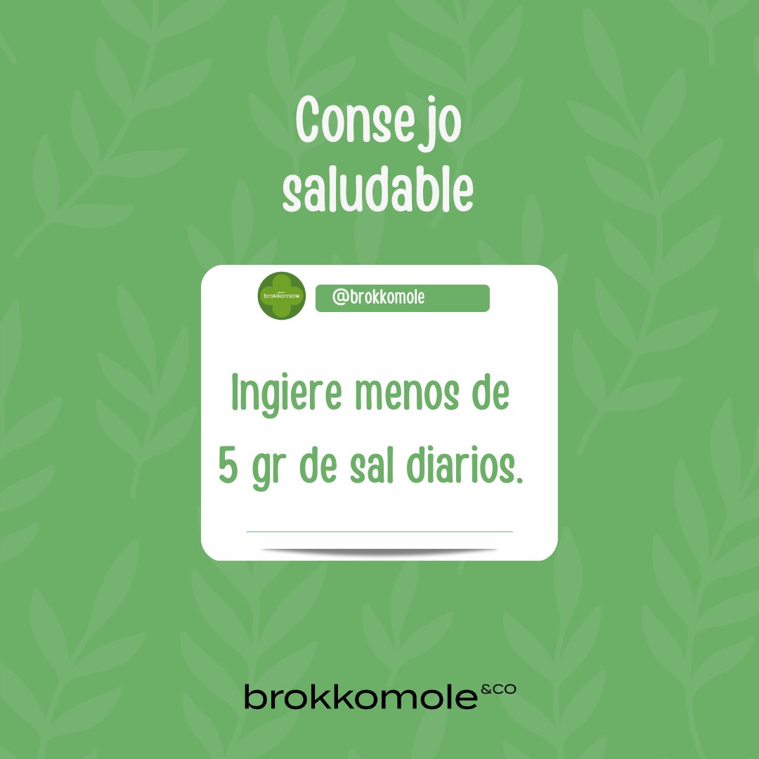 CONSEJO SALUDABLE: "Ingiere menos de 5gr de sal diarios".

#consejos #tips #saludable #comidasana #brocomole #trucos #industria #brokkomole #sal #diarios