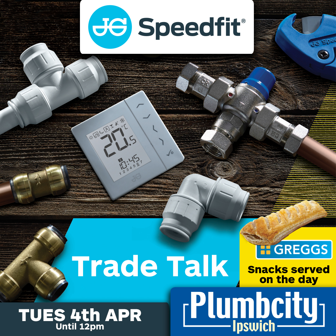 SPEEDFIT are discussing the benefits of using Push-fit plumbing fittings at Plumbcity Ipswich tomorrow. Come & join us - Greggs breakfast snacks will be available on the day! @JGSpeedfit #Plumbing #Fittings