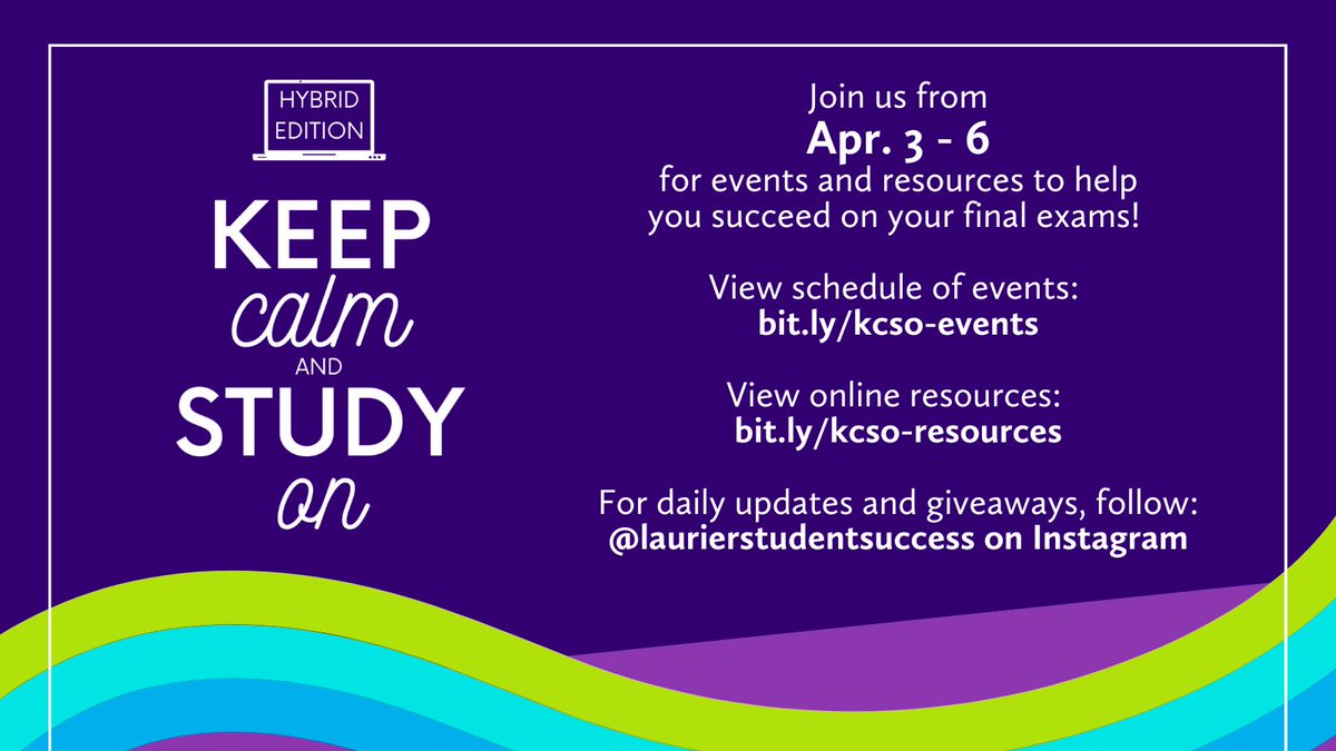 Golden Hawks, join us from Apr. 3 - 6 for free food, academic workshops, social events, and numerous giveaways to support you while you prepare for finals: bit.ly/kcso-laurier

#KSCO