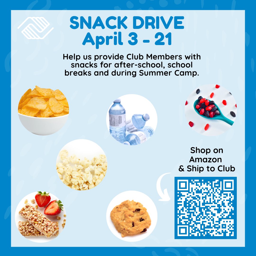 bgcmuncie's tweet photo. Our snack drive begins today. Drop off donations at @CityofMuncie @HouseRosebud, @5ToolAcademy, @CardinalGreen or any BGCM location: Madison ST, Buley Center, The Gathering or the Admin office. Or purchase snacks from our Amazon Wish List: https://t.co/F8KzpP51Nn #SnackDrive https://t.co/YlIJz83Mb6