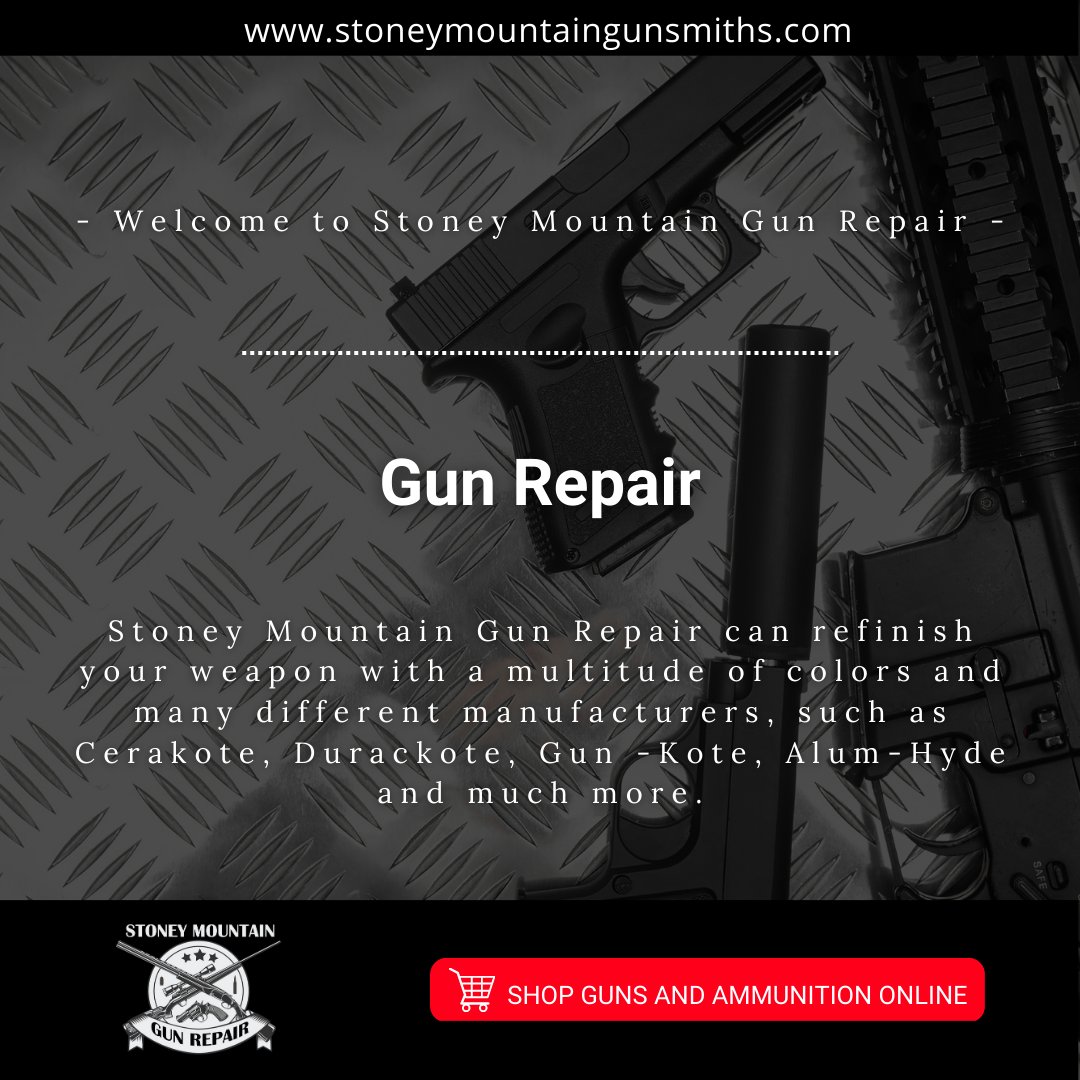 Stoney Mountain Gun Repair is your one-stop shop for firearm refinishing. Our selection of colors and manufacturers like Cerakote and Duracoat ensure your weapon looks and performs its best.
.
#restoration #weapon #antiqueguns #ammunition #ammonition #gunrepair #stoneymountain