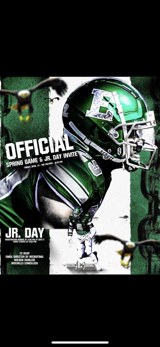 I will be at eastern Michigan Friday April 14 for the spring game <a href="/EMUFBRecruiting/">EMU Football Recruiting</a> <a href="/RisingStars6/">Rising Stars Academy</a> <a href="/east7v7/">Legacy East</a> <a href="/EMUFB/">Eastern Michigan Football</a> @emu <a href="/Coach_Creighton/">Chris Creighton</a> <a href="/CoachBenNeedham/">Ben Needham</a>