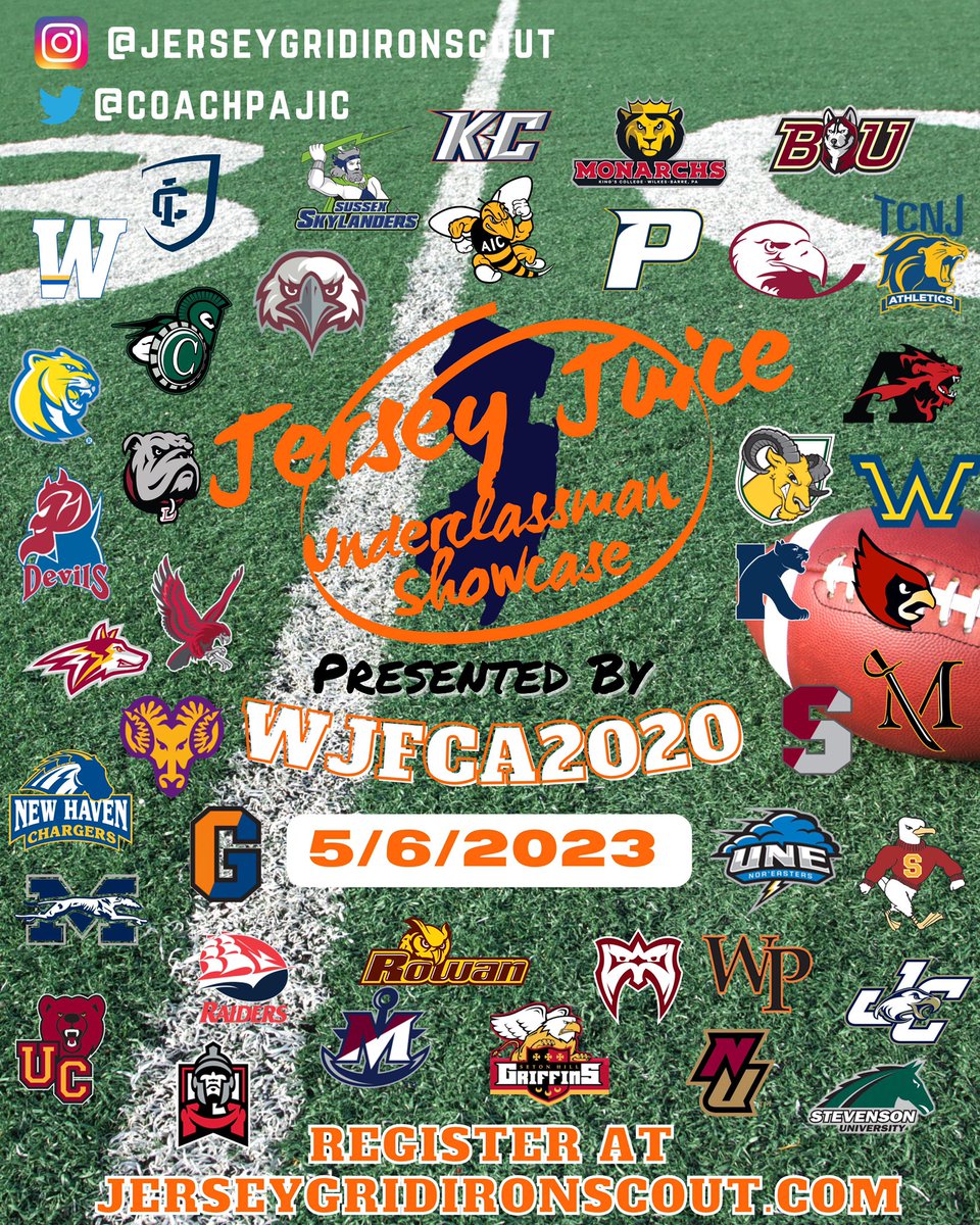 CoachTomPajic's tweet photo. 💥Welcome #D3 #LandmarkConf  @JuniataFootball to Jersey Juice 🍊 Underclassman College Showcase‼️

HFC @CoachOLTread DB @CoachLillyJC in the HOUSE‼️

#CollegeSHOWCASE 🏆

Register Today ⤵️⤵️
https://t.co/EdcjYpn7Ly

✅Biggest Spring Recruiting Showcase in the NE REGION‼️ https://t.co/B5h6k9RkC4