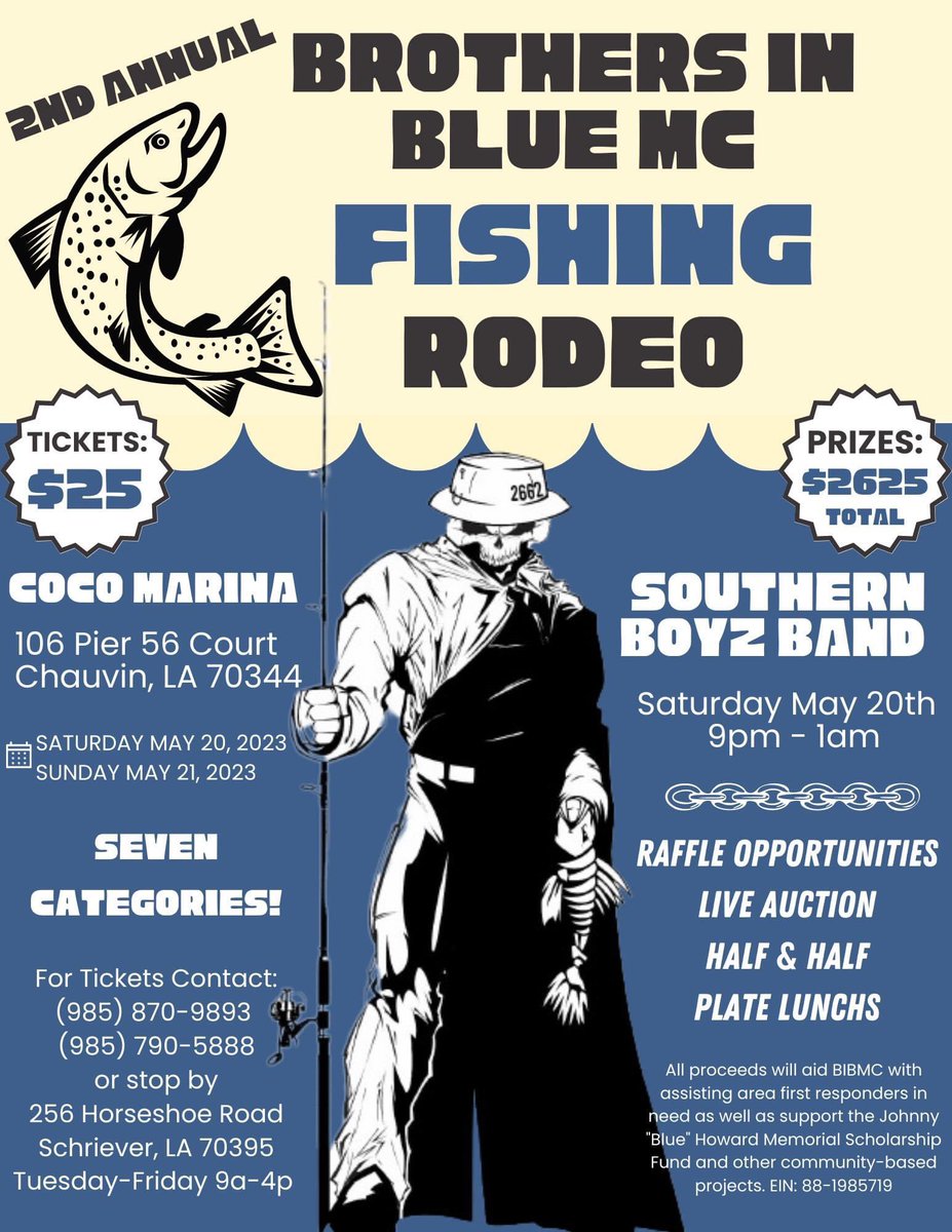 #chauvin #louisiana - May 20

#brothersinbluemc #fishing #fishingrodeo #charity #charityevent #fundraiser #firstresponders #scholarship 
#thebikerbookforcharity