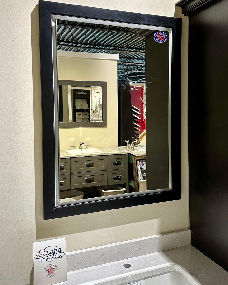 SofiaCabinets's tweet photo. Complement your #vanity with a #framed medicine cabinet from Sofia. Shown is our Artemis Collection, single door medicine #cabinet, with one of our decorative frame options. As seen at @GenPlumbSupply in Green Brook, NJ! #madeintheusa #sofiamedicinecabinets https://t.co/nlrqD4tX8I