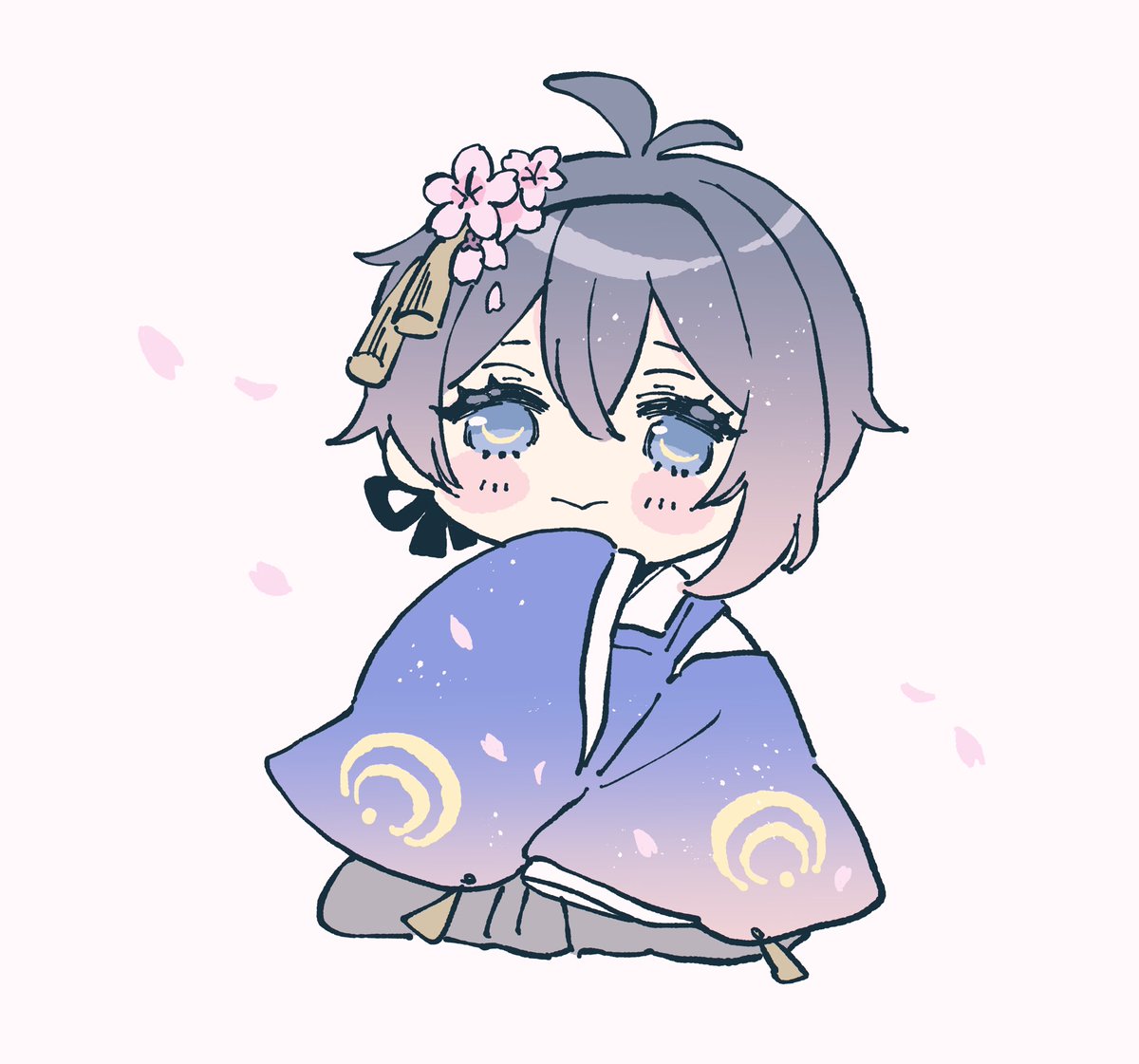 mikazuki munechika japanese clothes 1boy blue eyes male focus chibi flower hair ornament  illustration images