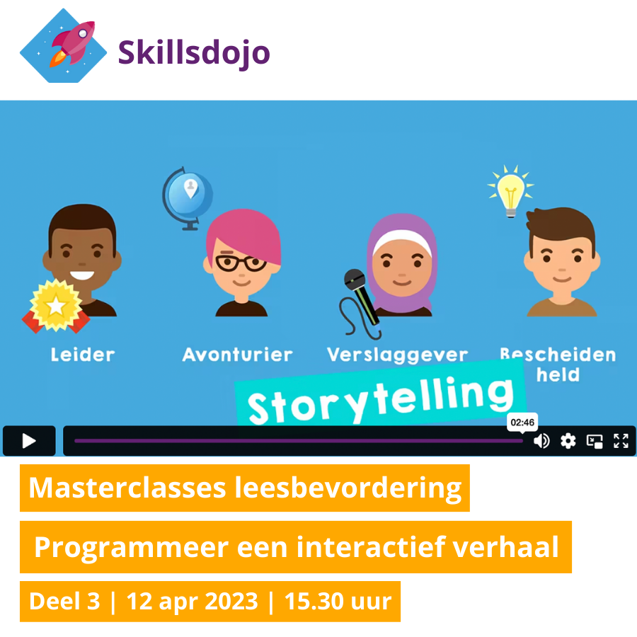 Woensdag 12 april om 15.30-16.30 vindt het derde deel van de serie gratis masterclasses leesbevordering plaats. Hier laten wij je zien hoe kinderen hun eigen interactieve verhaal kunnen programmeren in CoSpaces.

Inschrijven kan hier! bit.ly/3Gd7sTh