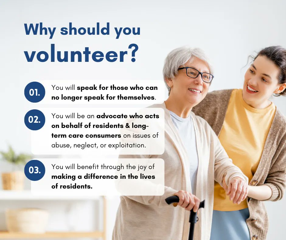 risltcop's tweet photo. Are you interested in advocating for long-term care residents, listening to their concerns, and helping assist with communication to address their needs? If so, our Certified Volunteer Program may be the perfect fit for you! #NationalVolunteerMonth https://t.co/hVQEZuiE3X