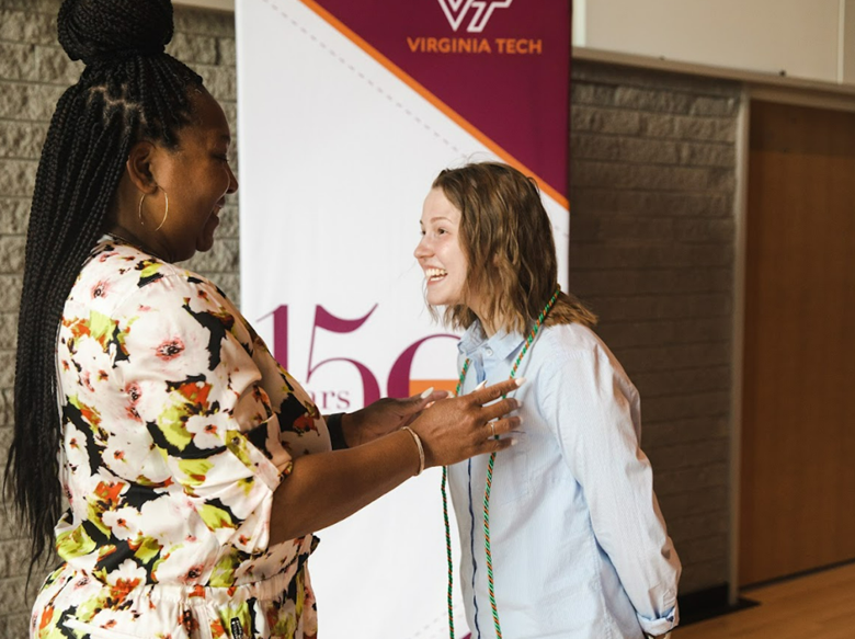 StudentsAtVT's tweet photo. This month we're celebrating the aspiration "Embrace Ut Prosim as a Way of Life." Our Hokies serve their community &amp; uplift their classmates, encouraging others to be agents of change in the world. 🦃🧡

"VT students will enrich their lives through service to others." https://t.co/bpu2IheIxK