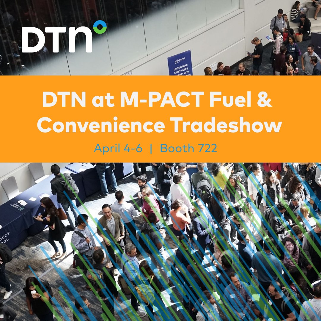 DTNMarkets's tweet photo. Going to the @MPACTTradeshow this week? Set up your 1:1 with DTN and see how we can help you transact more #fuel: https://t.co/RQgjTv4SGQ
#MPACTShow #FuelIndustry #tradeshow #energy https://t.co/nOOm3Y0lN3
