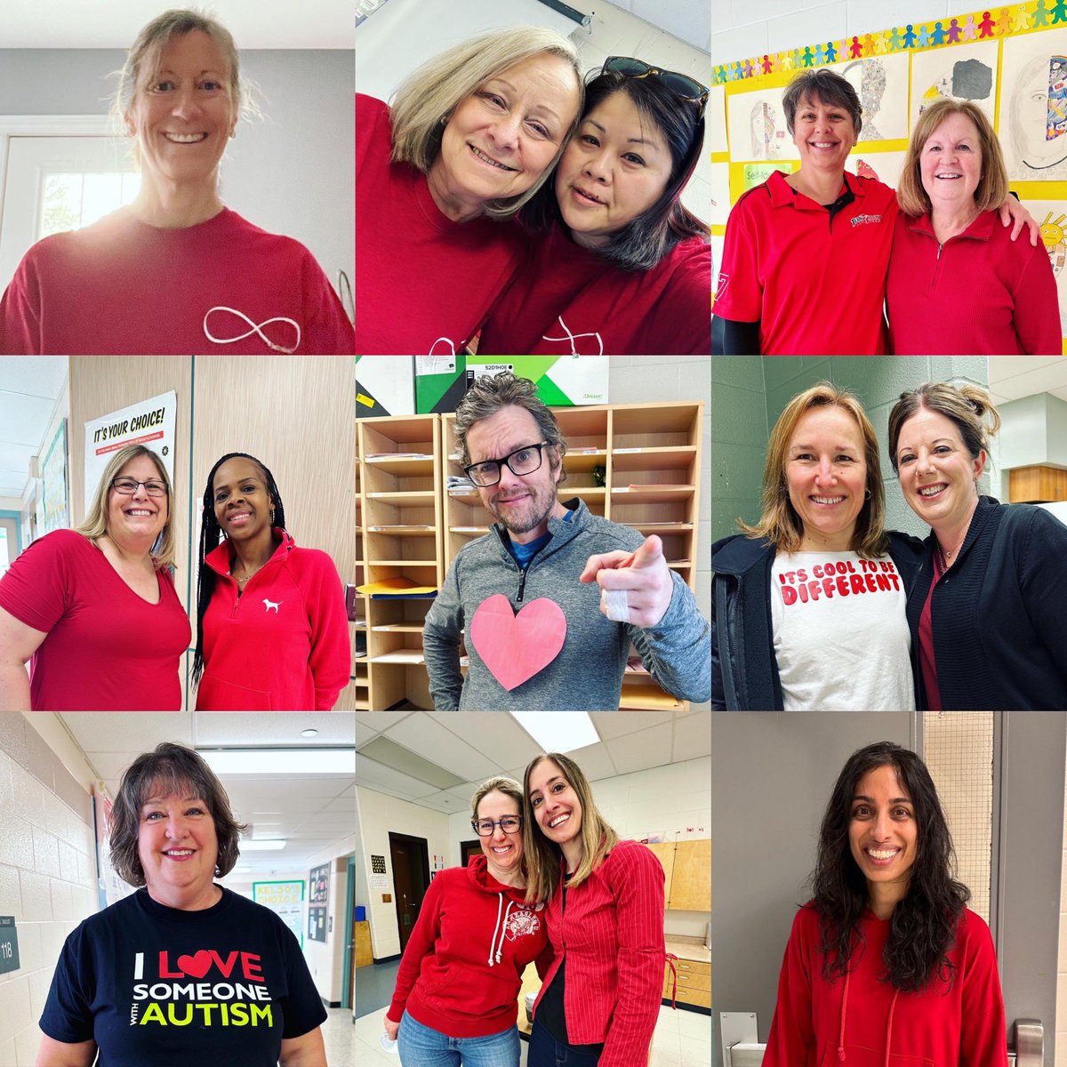 Some educators wearing their red for Autism Acceptance Month! #autismacceptance #autism #autismcommunity #autismfamily #redinstead #worldautismday #autismacceptancemonth #positivedifferences #acceptance #kindness #inclusion #dotheDAKI