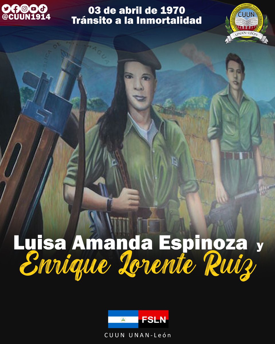 cuununan's tweet photo. Conmemoramos el 53 aniversario del tránsito a la inmortalidad de nuestros Héroes y Mártires Luisa Amanda Espinoza y Enrique Lorente Ruiz.

#CUUN1914 https://t.co/LxvKkn3966
