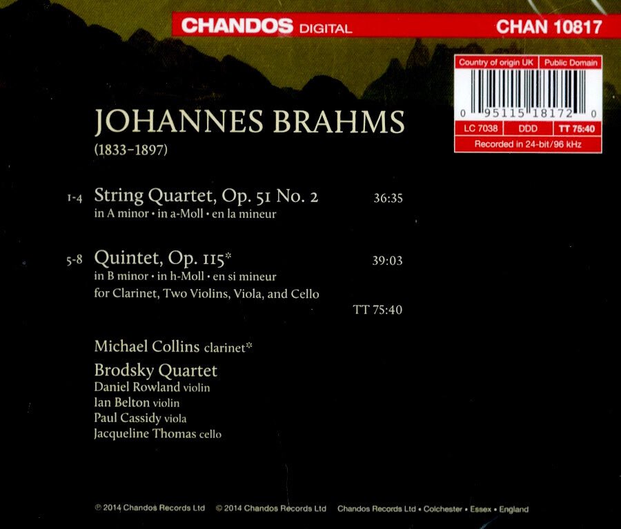 2. 
Johannes Brahms

String Quartet in A minor, Op.51 No.2

Brodsky Quartet [36:35]

요하네스 브람스(1833-1897)
c.1873

브로즈키 사중주단
brodskyquartet.co.uk