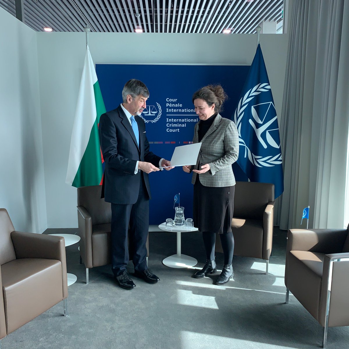 TFV_FPV's tweet photo. Franziska Eckelmans, Acting Director met with Ambassador Konstantin Dimitrov: “The #TFV highly welcomes Bulgaria’s first time direct financial support; an important signal that further      strengthens the #RomeStatute reparative justice system".

#Buildingsupport https://t.co/rx4D8i2Qru