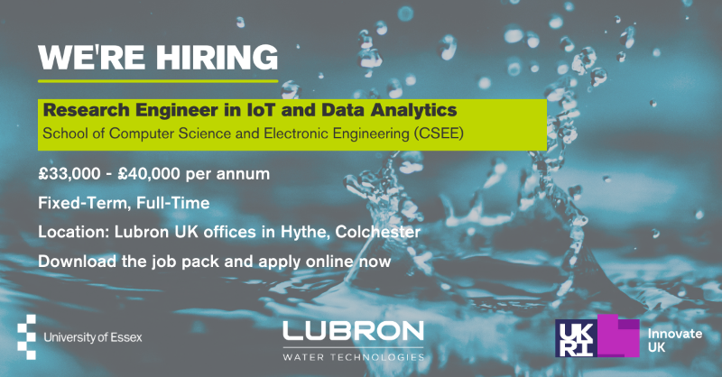 UoE_Business's tweet photo. ✨ We’re hiring! ✨ We’re looking for a Research Engineer in IoT and Data Analytics (#KTP Associate) to join a KTP between leading academics from the @Uni_of_Essex and Lubron UK.

Interested in finding out more? Download the job pack and apply here 👇