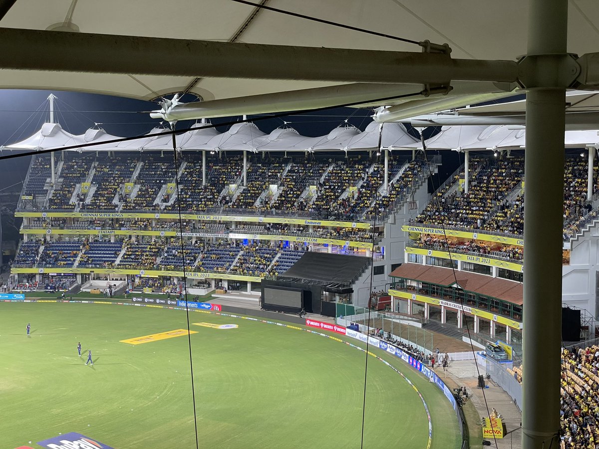 manojkumar3189's tweet photo. These empty seats are the result When you don’t sell the tickets to public and block for so and so VIP’s @ChennaiIPL #cskvslsgtickets  #CSK https://t.co/U2Fu0HmShu