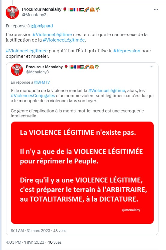 Menalahy3's tweet image. Si la Brav-M ne dérape pas, c&apos;est que les #ViolencesPolicières font partie des ordres qu&apos;ils ont reçus. 

Encore une fois, nous assistons en la #Légitimation des #ViolencesPolicières jusqu&apos;à ce que nous intégrons que ces #ViolencesPolicières font partie de le mission.