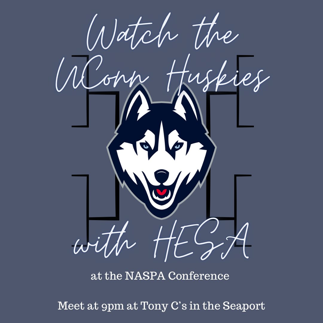 UConnHESA's tweet image. Attention HESA Huskies at NASPA! Join us tonight to watch the big game in the Seaport. We will be meeting at 9pm at Tony C's. Let us know you're coming here: docs.google.com/forms/d/e/1FAI…