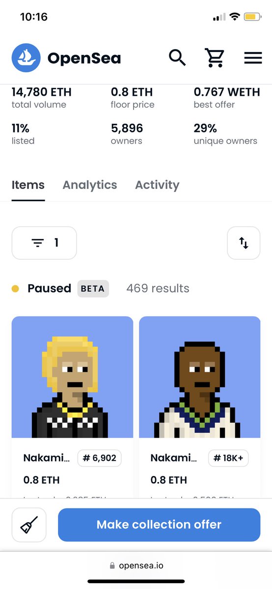 In a few days this project came out of nowhere and it’s going crazy #Nakamigos <a href="/Nakamigos/">Nakamigos</a>  1eth floor eminent!!!