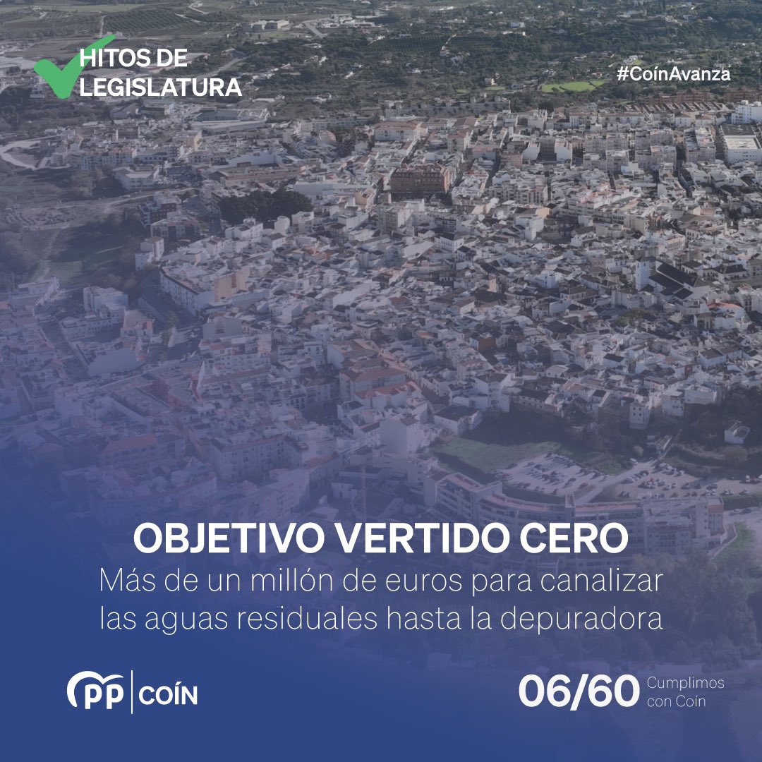 PP_Coin's tweet photo. 🔵 60 días, 60 medidas 🔵 6/60
✅ Objetivo: Vertido cero de aguas residuales
➡️ Más de medio millón de euros invertidos para conseguir la limpieza de nuestro ríos, canalizando las aguas residuales hasta la Depuradora del Guadalhorce.
#CoinAvanza #ElProyectoQueNosUne
#Coin https://t.co/iey082HTco