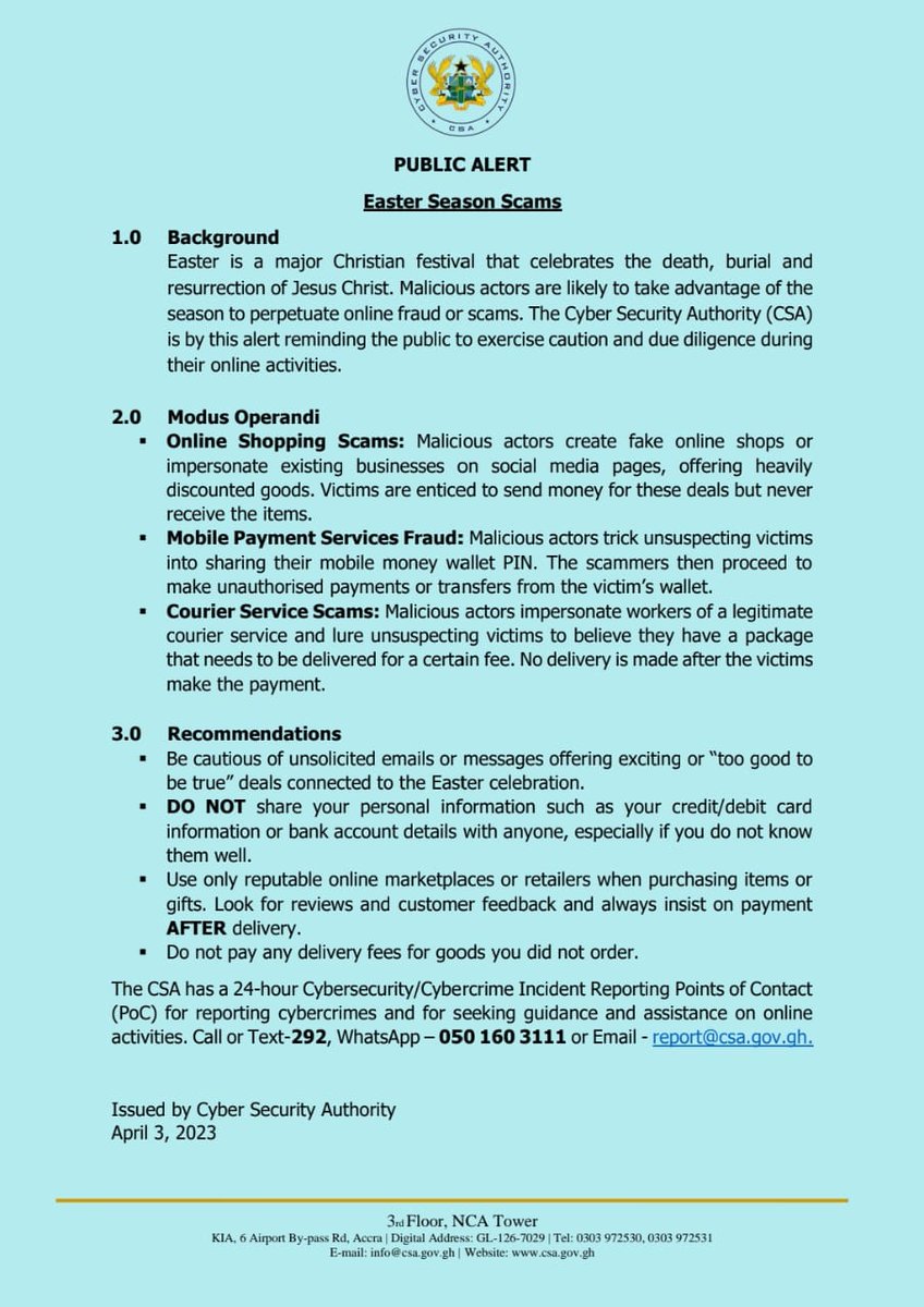 Public Alert ‼️

#Easter 
#ScamAlert 
#CyberAttack