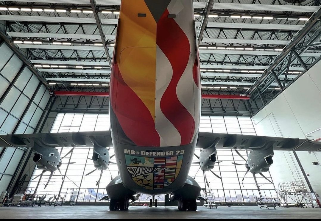 scan_sky's tweet photo. The Specially Painted 🎨 German Air Force 🇩🇪 - Airbus A400M - 54+21 - #GAF007 Is Off To Washington 🇺🇸
Departed From Köln Bonn Airport 🇩🇪
The Airframe Is The 'Ambassador Aircraft' For Exercise Air Defender '23. https://t.co/kCFJgLEVxT