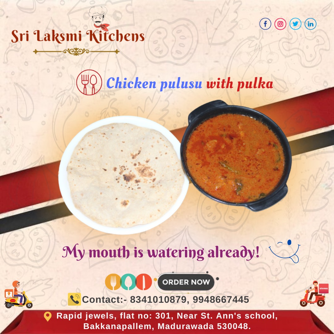 kichen_lakshmi's tweet photo. your favorite dishes waiting for you

Chicken pulusu with pulka

Contact us: +91 8341010879 9948667445

#SriLakshmikitchen #Fishpulusu #ragisangati #sangati #ragi #chickencarry #natukodipulusu #MasalaFishcurry #chickenbiryani #mattanbiriyani #restaurantsinvizag #foodieheaven https://t.co/eHtUnWVHYj
