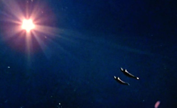 昭和42年4月9日 #ゼットン と闘い傷付いた #ウルトラマン はゾフィと共に濃紺の宇宙を飛び ＃光の国 に帰還しました
