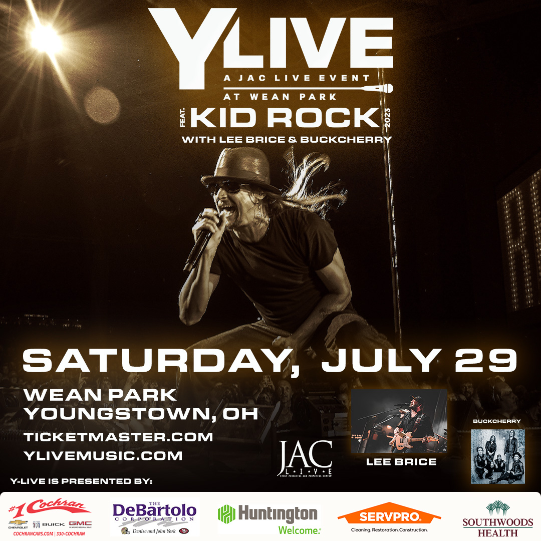JAC_Live1's tweet photo. JUST ANNOUNCED! Y-Live 2023 featuring Kid Rock and special guests Lee Brice and Buckcherry is coming to Wean Park on Saturday, July 29th! Tickets are on sale Friday, April 14th at 10 am. Stay tuned for presale info. https://t.co/3lUWgpG8D2