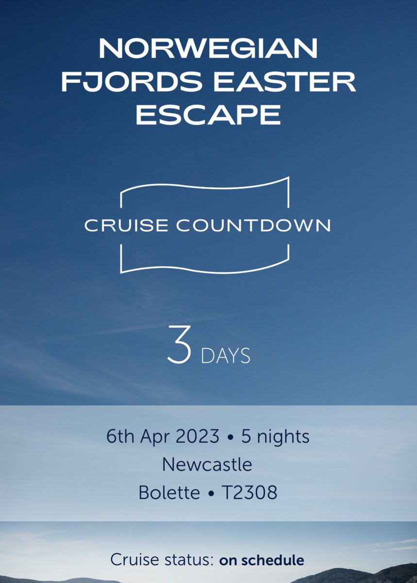 Only 3 days to go, then we are on @FredOlsenCruise and #bolette for our Norwegian Fjords cruise. Roll on Thursday 
#cruisecountdown #cruiselife #rockittillyoudockit