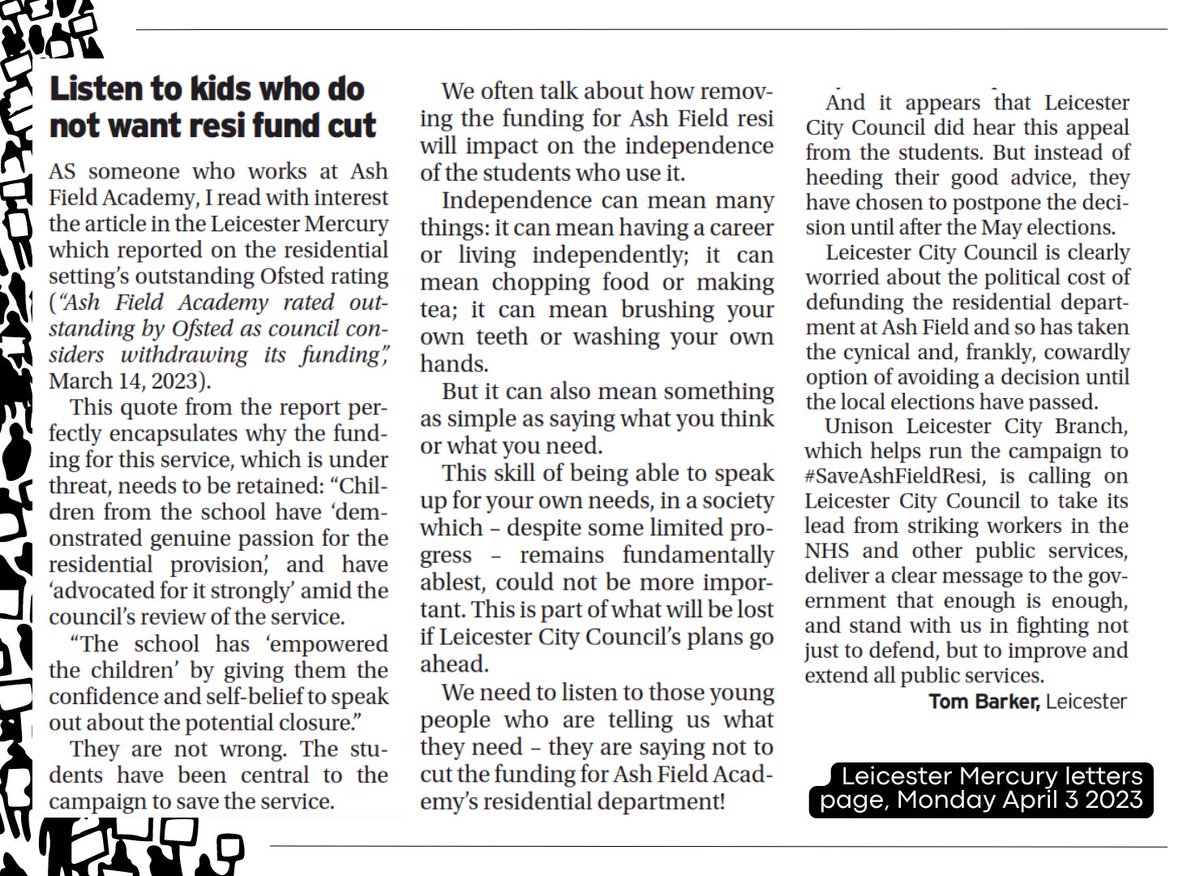 "Leicester City Council are clearly worried about the political cost of defunding the residential department at Ash Field and so have taken the cynical and, frankly, cowardly option of avoiding a decision until the local elections have passed." #SaveAshFieldResi