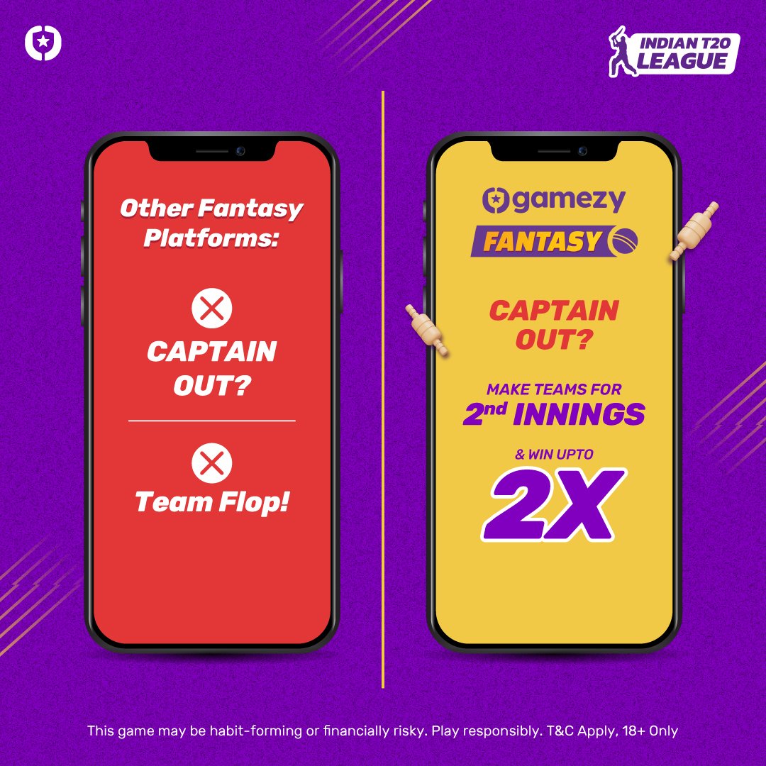 Isiliye toh kehte hai, samajhdaar bano, Gamezy #secondinnings khelo 😎

Yahan hai #2Xwinnings💰🤑

Toh chahe captain out ho ya injured, ya team🏏 nahi karein sahi perform...

Second innings mein team banao aur 2X jeeto 💰

Play Now -  bit.ly/3lO3Sbm⬆️

#gamezy #gamezyapp