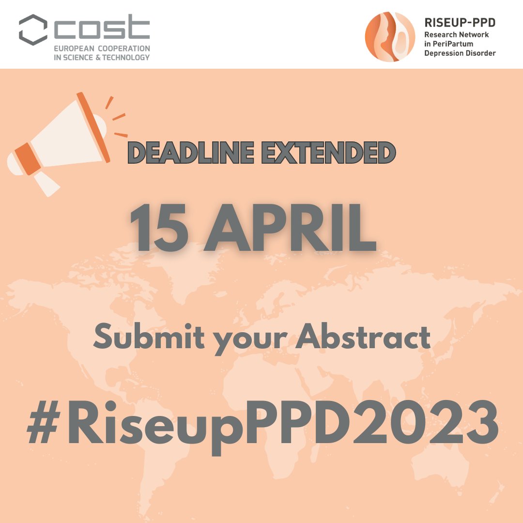 📢Deadline EXTENDED! Submit your abstract to 2nd International #RiseupPPD conference in #Sofia by  April 15, 2023! globalevents.eventsair.com/riseup-ppd2/ab… 

#RiseupPPD2023
#peripartumdepression
#maternity
#maternalMHmatters