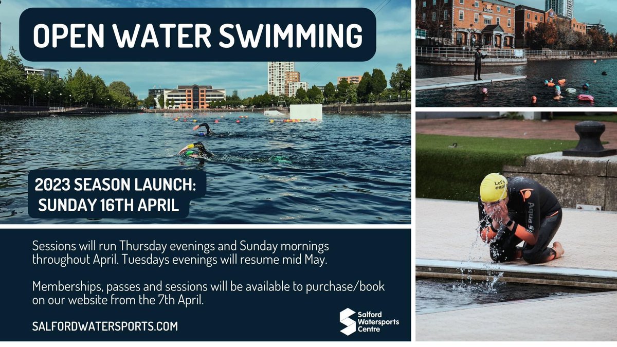 Hello April and Hello to the start of our #OpenWaterSwimming 2023 season!

We’re back Sunday 16th April.

Booking will be live from Friday!

#SalfordQuays #Salford #MediaCity