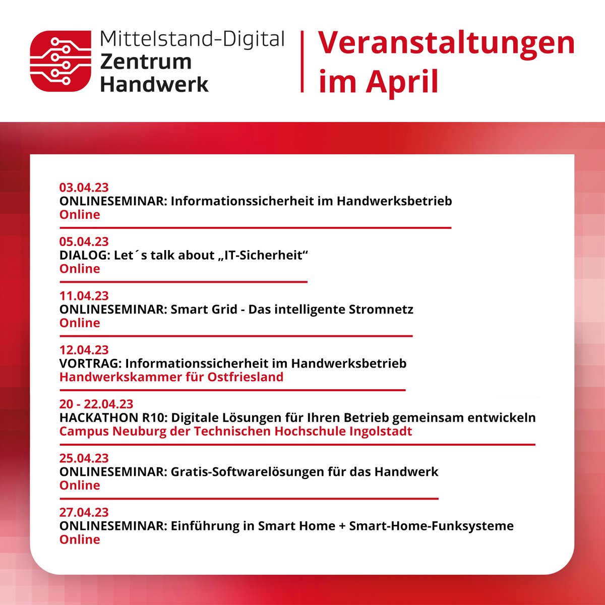 HaWe_Digital's tweet photo. Frühjahrs-Kickstart: 7 #kostenfreie #Events im April zu den Themen "#GratisSoftware für das Handwerk", "#ITSicherheit", "Smart Grid", "Smart Home" und ein Hackathon, um gemeinsam digitale Lösungen zu entwickeln. Jetzt ansehen & anmelden: https://t.co/qRnceONGO4 https://t.co/f6NX3SlDDg