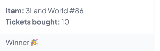 I won 3Land World raffle. 😍😍😍😍

Hooray! 😁 

THX. <a href="/3LandersNFT/">3Landers 👀</a>  <a href="/3landboy/">3landboy</a>