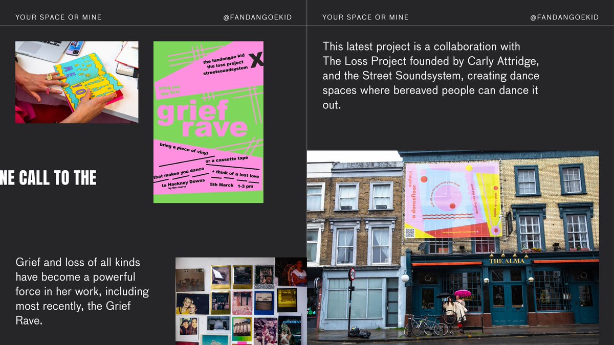 Powered by grief in beautiful and unexpected ways, <a href="/fandangoekid/">Fandangoe Kid Studio</a> transforms her experiences into work that's unifying: like the Grief Rave, a collaborative invention with <a href="/TheLossProject1/">The Loss Project</a>.

Read more about #YourSpaceOrMine with Annie Nicholson here: bit.ly/42ZL7T2.