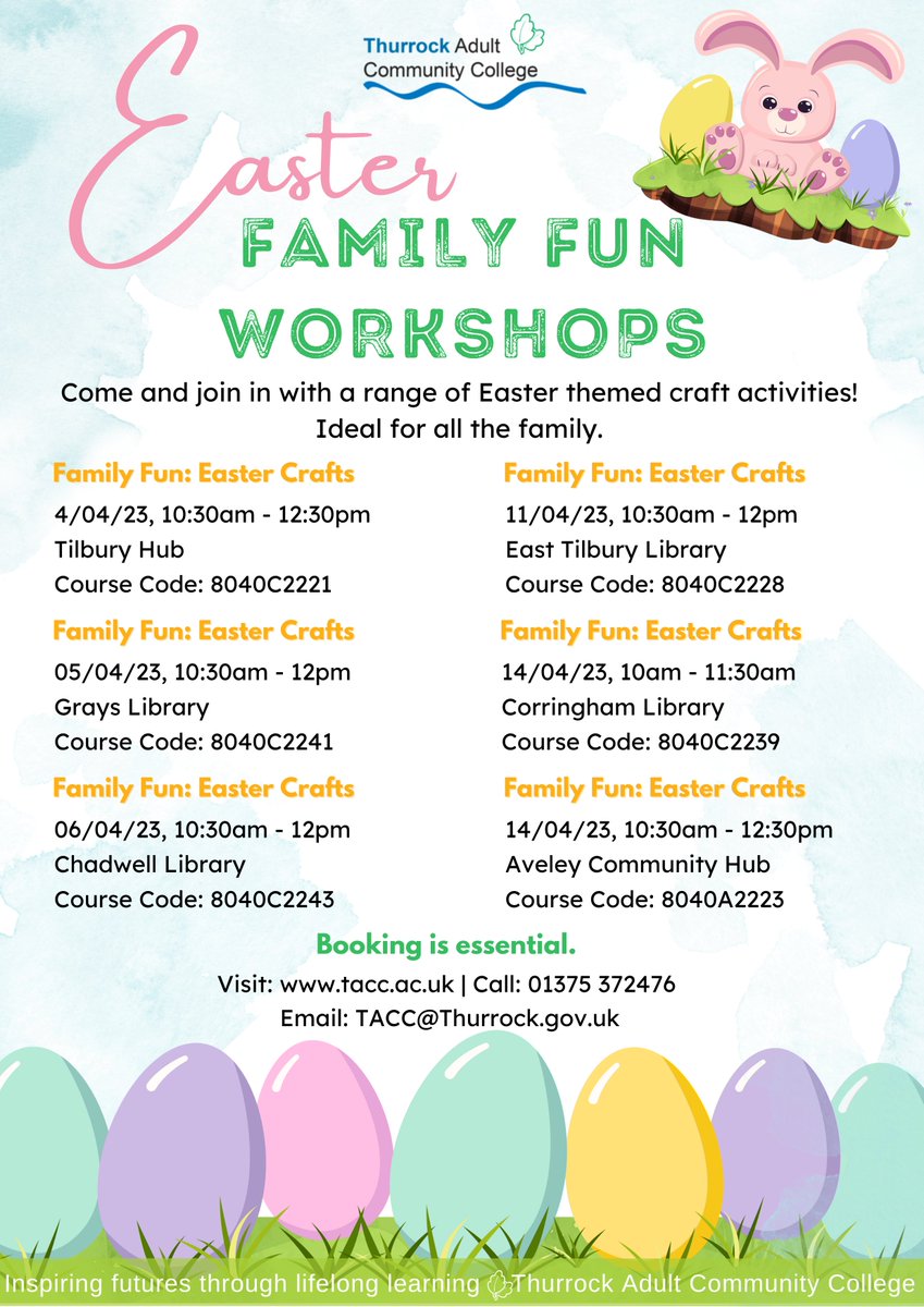 thurrockACC's tweet photo. Spaces are still available for our Easter crafts sessions! π°
Booking is essential, call us on 01375 372476 or visit https://t.co/rDBZWDfRJs.
#halftermfun #Easter #crafts #Teamtacc
@thurrocklibrary https://t.co/7qqC9gJlBV