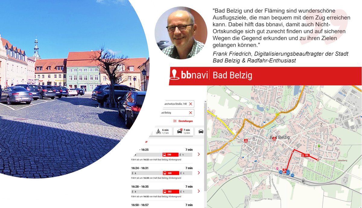 Die #SmartCity Bad Belzig liegt im Landkreis Potsdam-Mittelmark und ist eine der 10 #Pilotkommunen, die <a href="/bbnavi_mobil/">bbnavi</a> anwenden. Mit bbnavi ist ein Ausflug in den #Fläming noch besser planbar, so der Digitalisierungsbeauftragte Frank Friedrich. zukunftsschusterei.de/bad-belzig-app… *db