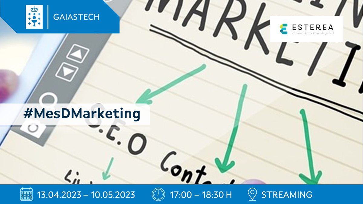 amtega's tweet photo. 🎉📈👨💻 📢 O Centro @gaiastech celebra a 8ª edición da iniciativa #MesD con formacións gratuítas en marketing dixital durante abril e maio.
➡ Mellora as túas habilidades en #MarketingDixital inscribíndote de balde nas xornadas.
🔗 https://t.co/T0BsNgs8mp https://t.co/Pm0fKhqadZ