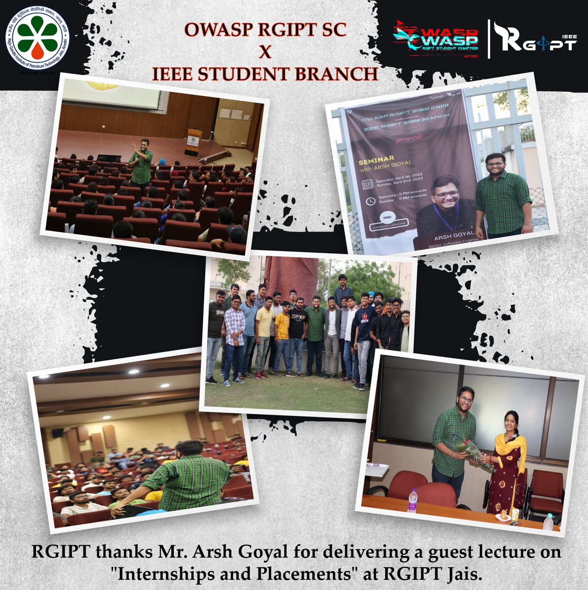 Lecture delivered by Mr. Arsh Goyal, Senior Software Engineer Samsung on Internship and Placement organized by IEEE SB and OWASP RGIPT Rajiv Gandhi Institute of Petroleum Technology, Jais, Amethi
#RGIPT | #mopng | #guestlecture
